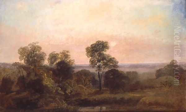 Wooded Landscape at Dusk Oil Painting by Peter de Wint