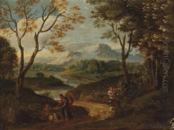 A Mountainous River Landscape With Figures On A Path Oil Painting by Gaspard Dughet Poussin