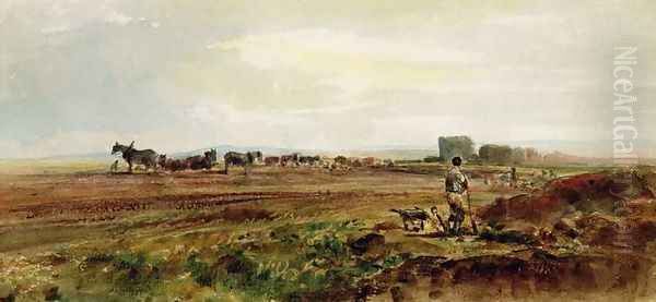 Ploughing the Heathland, Lincolnshire Oil Painting by Peter de Wint