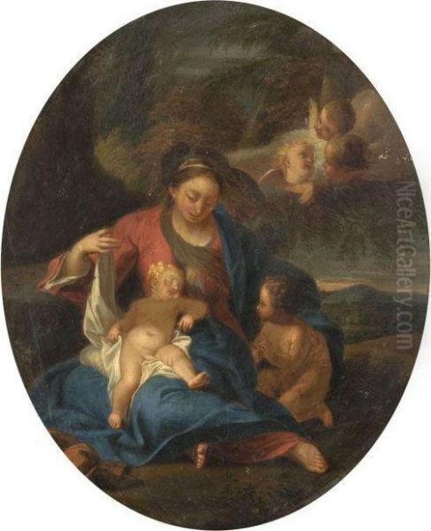 Vierge A L'enfant Avec Saint Jean Baptiste Oil Painting by Pierre Dulin