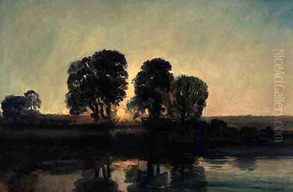 River Landscape at Sunset Oil Painting by Peter de Wint