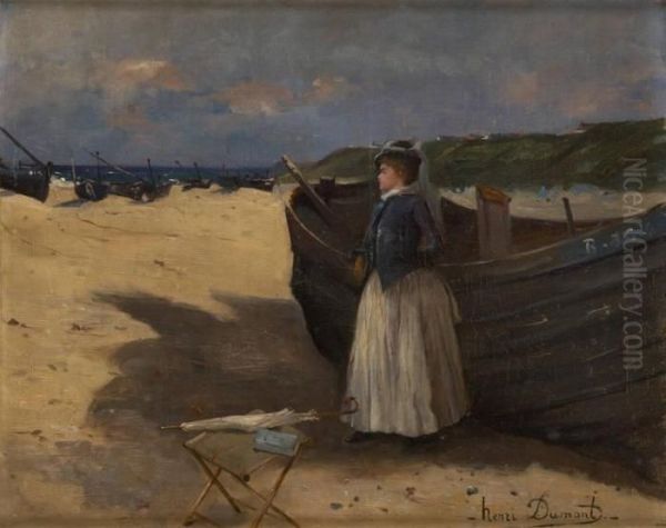 Jeune Femme Pres De La Barque Oil Painting by Henri Julien Dumont