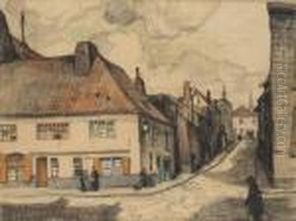 Rue Des Bouchers St-brice A Tournai Oil Painting by Romeo Dumoulin