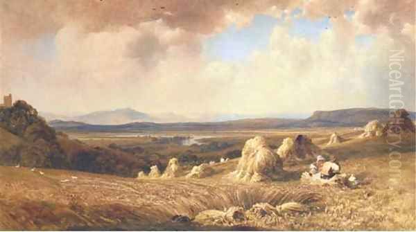 Harvesters in the fields above the Valley of the Lune, Cumbria Oil Painting by Peter de Wint