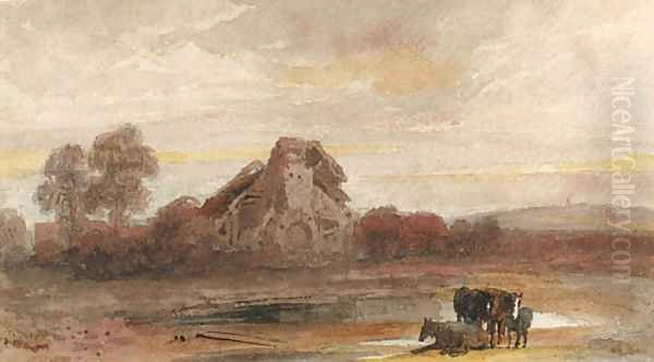 Horses before a ruined church, possibly in Lincolnshire Oil Painting by Peter de Wint