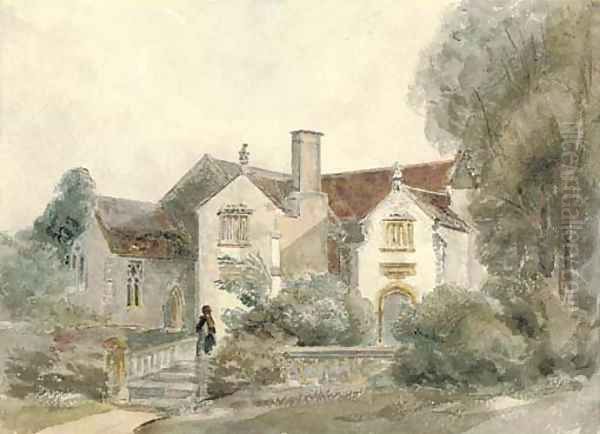 Manor house and church, Lytes Cary, Somerset Oil Painting by Peter de Wint