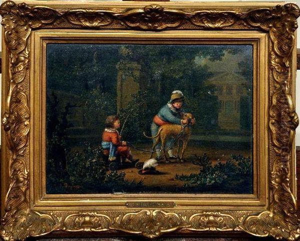 [enfant Jouant Dans Le Parc De Versailles] Oil Painting by Joseph Siffrein Duplessis