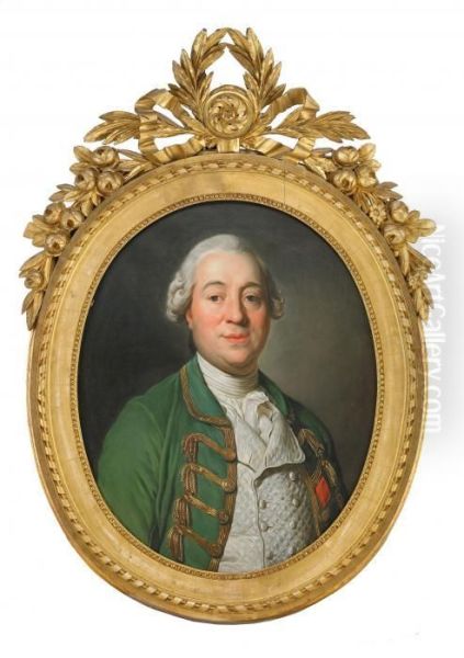 Portratt Av Den Franske 
Ambassadoren I Stockholm Le Comte P. C. De Bonnac Dusson Kladd I Vit 
Vast Samt Gron Rock - Brostbild Oil Painting by Joseph Siffrein Duplessis