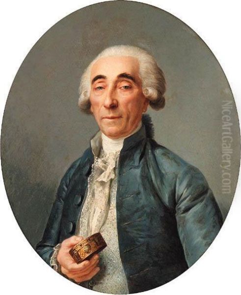 Portrait Of Jean-franois 
Lagrenee, Bust-length, Wearing A Grey Coatand A Cravat, Holding A Snuff 
Box Oil Painting by Joseph Siffrein Duplessis