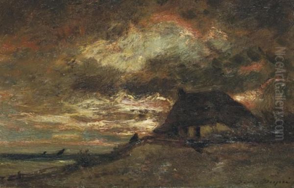 Chaumiere En Bord De Mer Oil Painting by Jules Dupre