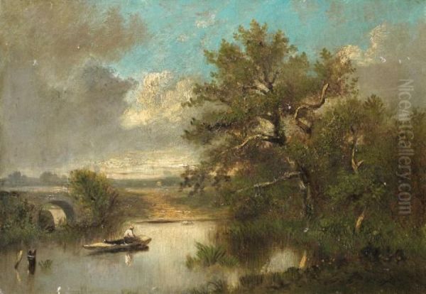 Paysage A La Barque Oil Painting by Jules Dupre