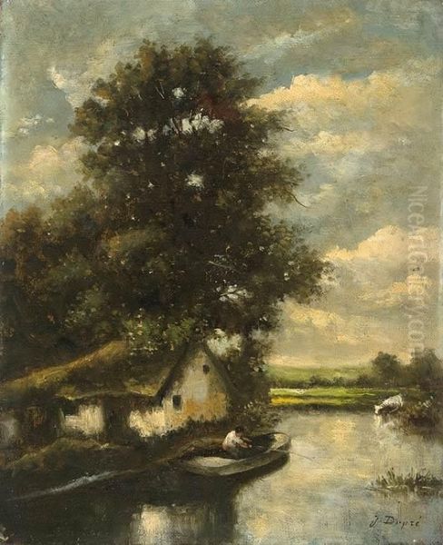 Chaumiere Au Bord Du Ruisseau Oil Painting by Jules Dupre