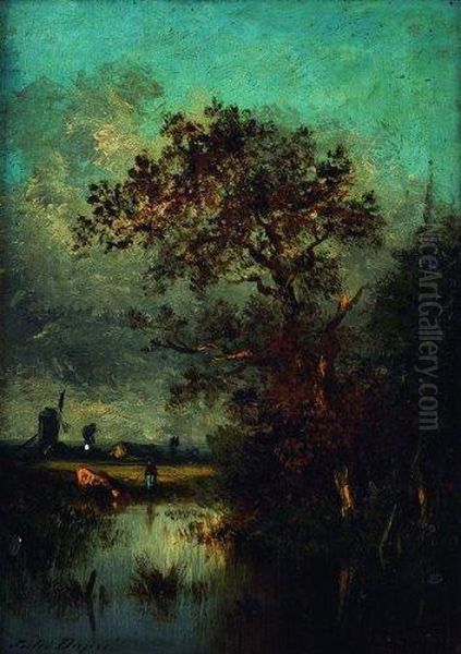 Riviere Et Foret Oil Painting by Jules Dupre