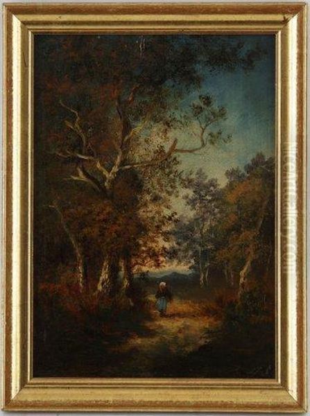 Paysanne En Foret Oil Painting by Jules Dupre