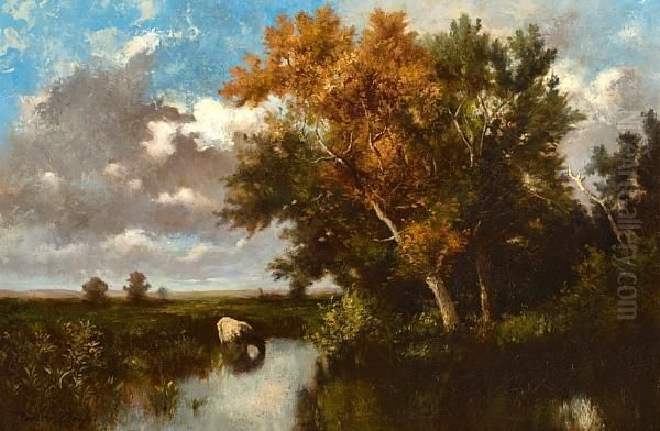 Landscape With Cow Oil Painting by Jules Dupre