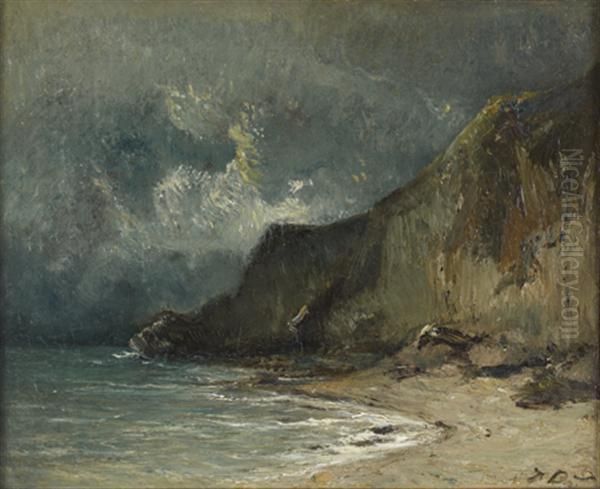 La Falaise Au Bord De Mer Oil Painting by Jules Dupre