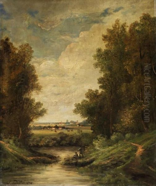 Landschaft Mit Weiher Zwischen Baumen Oil Painting by Jules Dupre