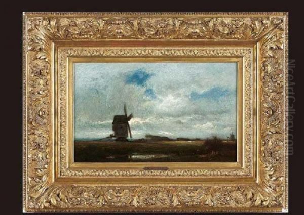 Windmill In Normandie Oil Painting by Jules Dupre