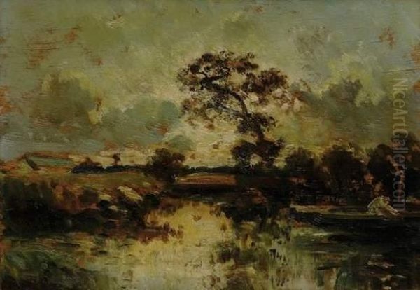 < L'etang >. Oil Painting by Jules Dupre