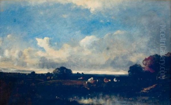 Troupeau Pres D'un Etang Oil Painting by Jules Dupre