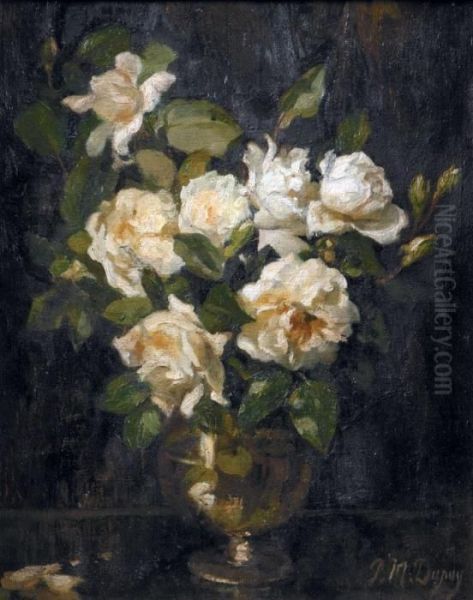 Bouquet De Roses Blanches Oil Painting by Paul Michel Dupuy