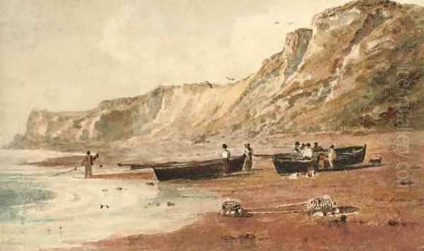 Fishermen bringing in the catch, Isle of Wight Oil Painting by Peter de Wint