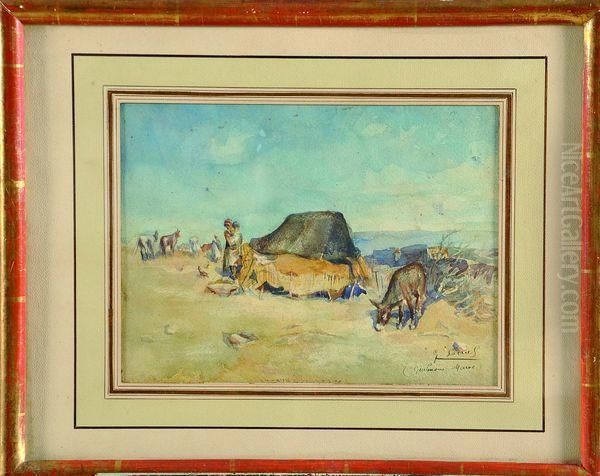 nomades Dans Le Desert Oil Painting by Gaston Jules L. Durel