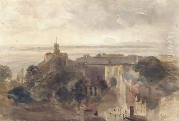 Lincoln Castle from the cathedral looking west towards the Trent Valley, Lincoln Oil Painting by Peter de Wint