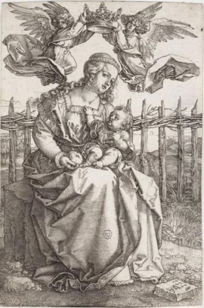 La Vierge Et L'enfant Couronnes Par Deux Anges Oil Painting by Albrecht Durer