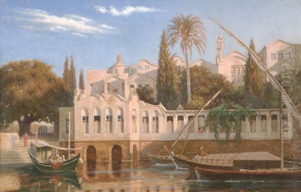 A Palace On The Nile At Cairo Oil Painting by Johann Ludwig Rudolf Durheim