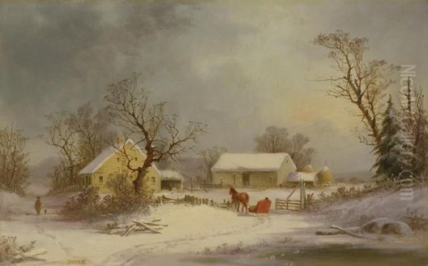 Winter-time On The Farm Oil Painting by George Henry Durrie