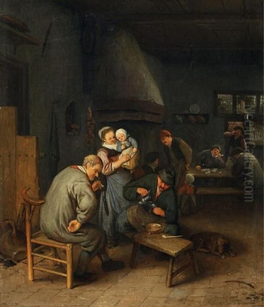 Dorfschanke Mit Familie Oil Painting by Cornelis Dusart