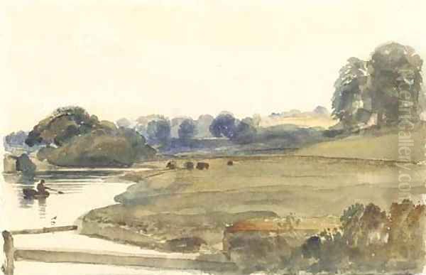 The lake at Burghley House Oil Painting by Peter de Wint