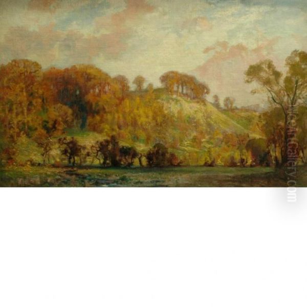 An Autumn Landscape Oil Painting by Sir Alfred East