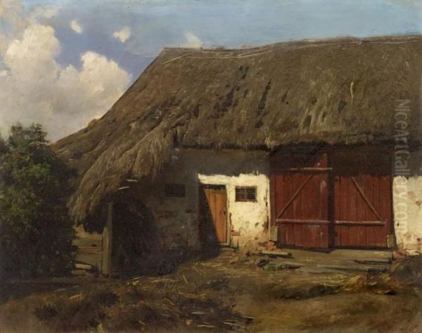 Thatched Barn Oil Painting by Adolf Eberle