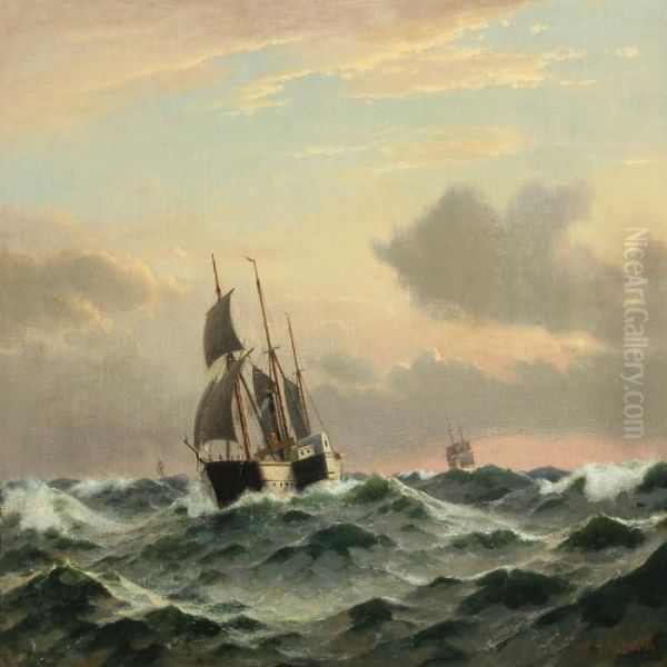 Steamer On Open Sea Oil Painting by Christian Eckardt