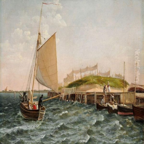 En Sejlbaad I Vending Ved Strandbredden Oil Painting by Christoffer Wilhelm Eckersberg