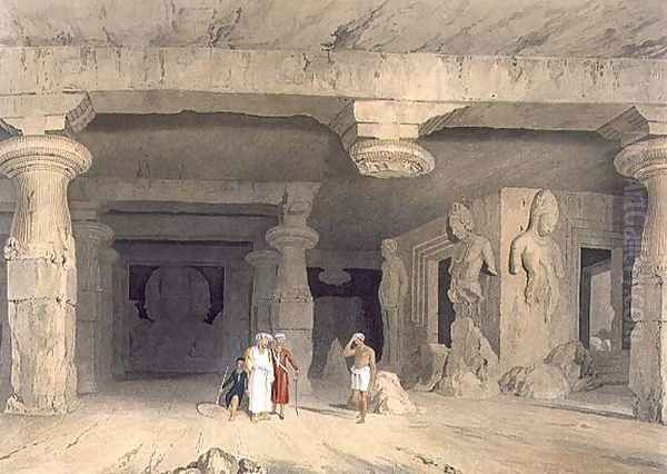 Interior of the Great Cave Temple of Elephanta, near Bombay, in 1803, from Volume II of Scenery, Costumes and Architecture of India, engraved by J. Baily, pub. by Smith, Elder and Company, 1830 Oil Painting by William Westall