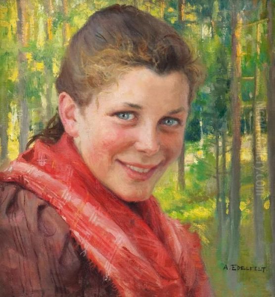 A Girl From Porvoo (a Farmer's Daughter From Uusimaa) Oil Painting by Albert Edelfelt