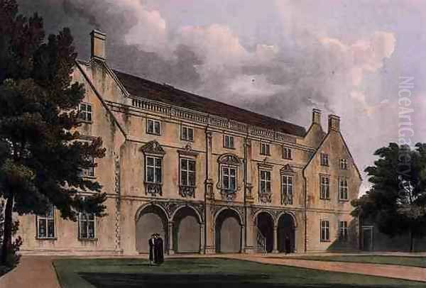 Exterior of Magdalene College Library, Cambridge, from 'The History of Cambridge', engraved by Joseph Constantine Stadler (fl.1780-1812), pub. by R. Ackermann, 1815 Oil Painting by William Westall