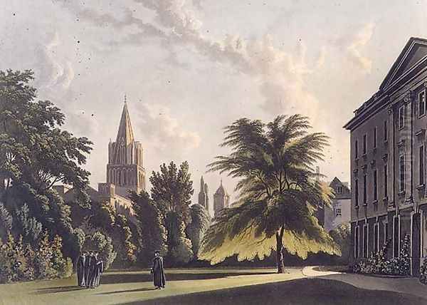 Exterior of Corpus Christi College and Christ Church Cathedral, illustration from the 'History of Oxford', engraved by Joseph Constantine Stadler (fl.1780-1812) pub. by R. Ackermann, 1813 Oil Painting by William Westall