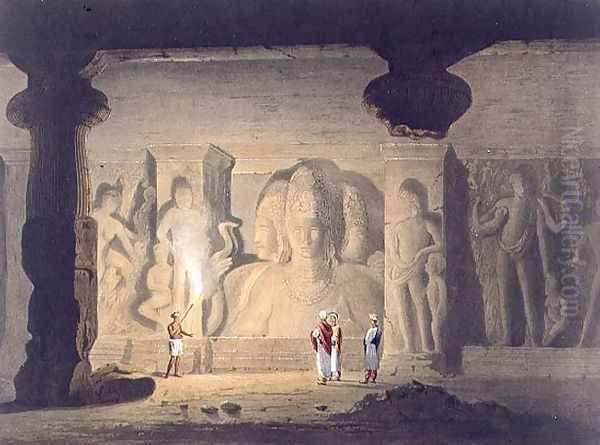 The Great Triad in the Cave Temple of Elephanta, near Bombay, in 1803, from Volume II of Scenery, Costumes and Architecture of India, engraved by T. Edge, pub. by Smith, Elder and Company, 1830 Oil Painting by William Westall