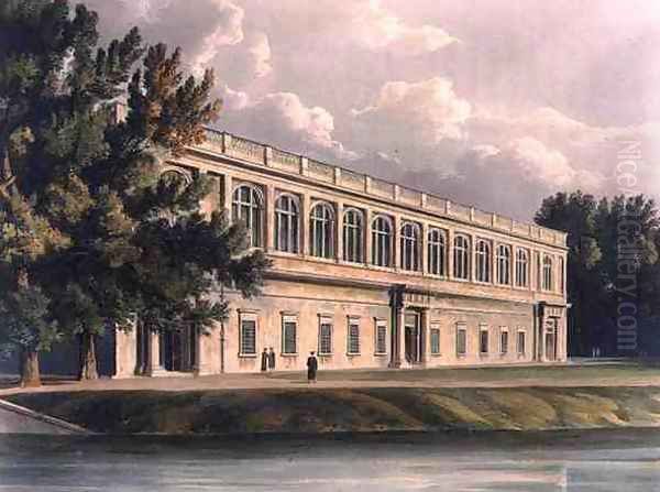 Exterior of Trinity Library from St. Johns Gardens, Cambridge, from The History of Cambridge, engraved by Joseph Constantine Stadler (fl.1780-1812), pub. by R. Ackermann, 1815 Oil Painting by William Westall