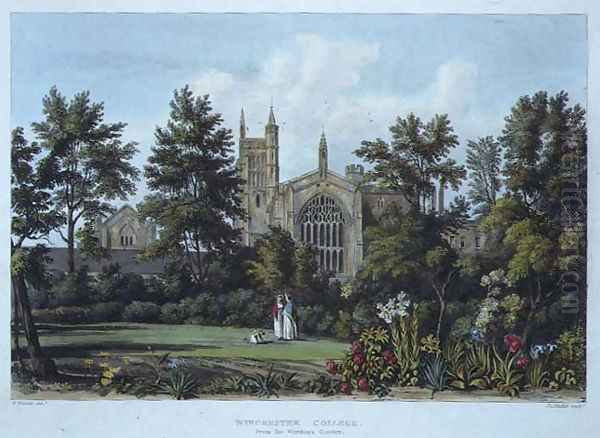 Winchester College from the Wardens Garden, from History of Winchester College, part of History of the Colleges, engraved by Joseph Constantine Stadler (fl.1780-1812) pub. by R. Ackermann, 1816 Oil Painting by William Westall