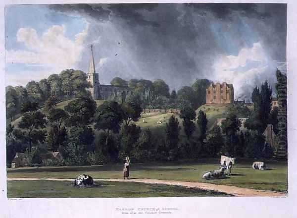 Harrow Church and School from near the Cricket Grounds, from History of Harrow School, part of History of the Colleges, engraved by Joseph Constantine Stadler (fl.1780-1812) pub. by R. Ackermann, 1816 Oil Painting by William Westall