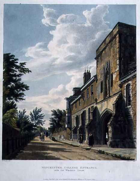 Winchester College Entrance with the Wardens House, from History of Winchester College, part of History of the Colleges, engraved by Daniel Havell (1785-1826) pub. by R. Ackermann, 1816 Oil Painting by William Westall