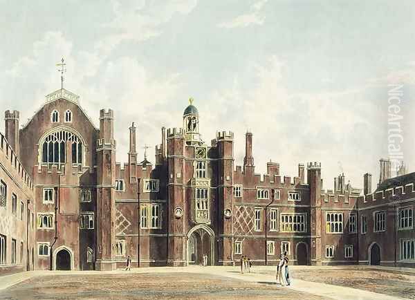 View of the Quadrangle at Hampton Court Palace from Pynes Royal Residences engraved by Thomas Sutherland (b.c.1785), published in 1819 Oil Painting by William Westall