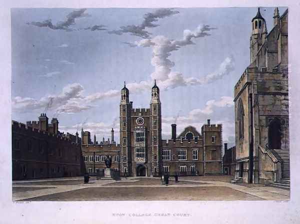 Eton College Great Court, from History of Eton College, part of History of the Colleges, engraved by J. Bluck (fl.1791-1831) pub. by R. Ackermann, 1816 Oil Painting by William Westall