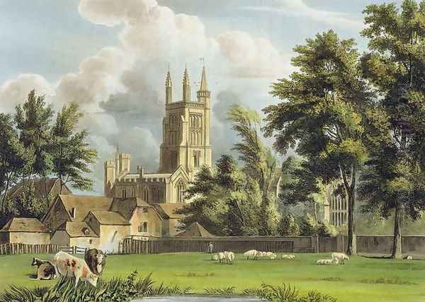 Winchester College from the Meadow, from History of Winchester College, part of History of the Colleges, engraved by Joseph Constantine Stadler (fl.1780-1812) pub, by R. Ackermann, 1816 Oil Painting by William Westall