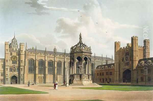 The Court of Trinity College, Cambridge, from The History of Cambridge, engraved by J. Bluck (fl.1791-1831), pub. by R. Ackermann, 1815 Oil Painting by William Westall